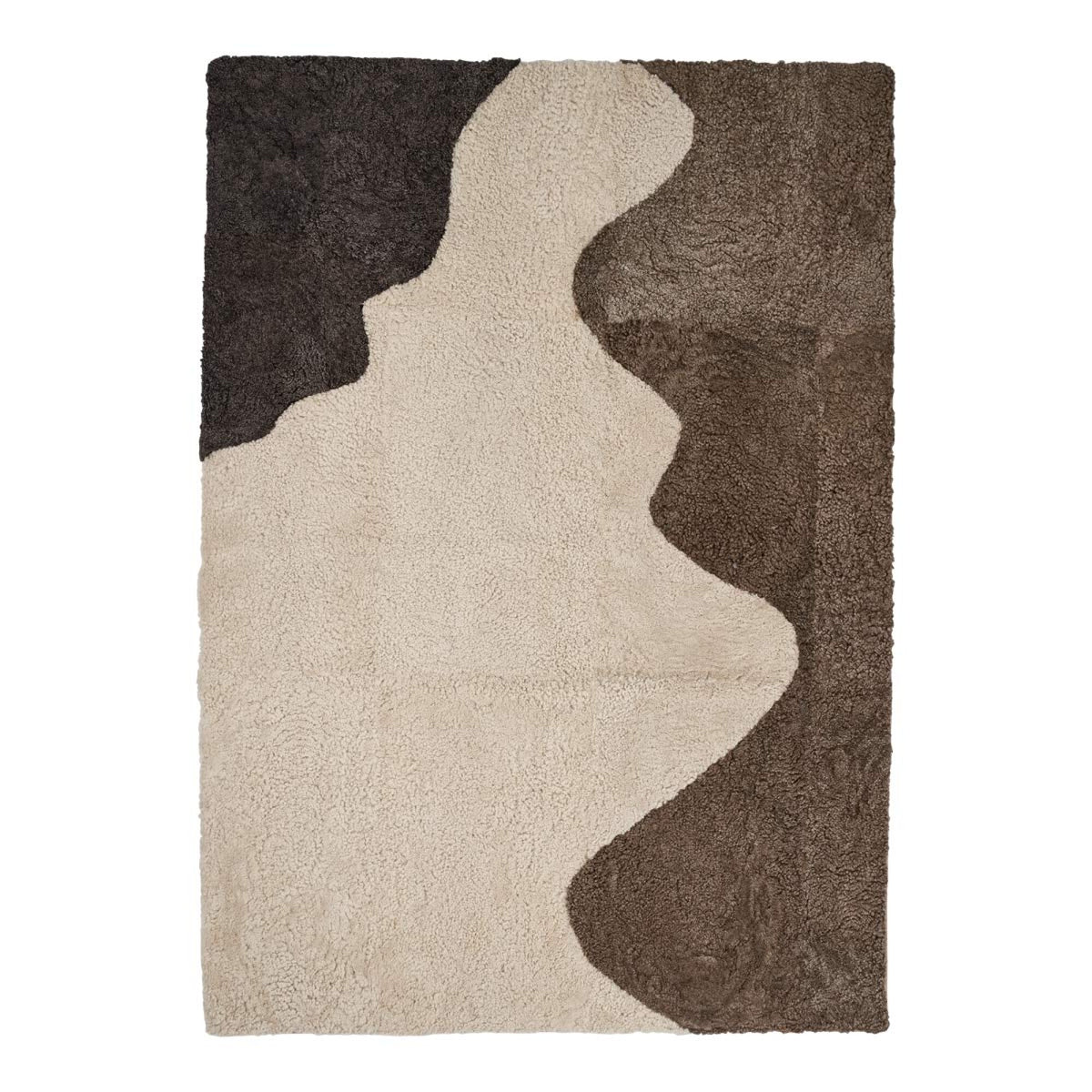 Dywan z Krótką, Kędzierzawą Wełną ze Wzorem Rzeki Antracytowy/Perłowy/Taupe / 200x300 cm
