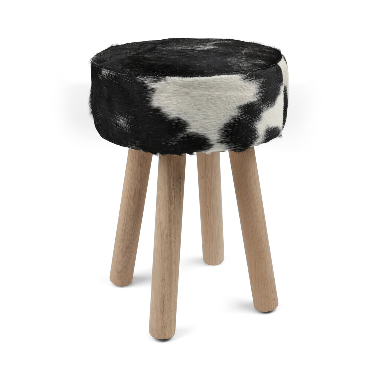 Taboret Theo ze skórą bydlęcą | 48x34cm Czarny/Biały