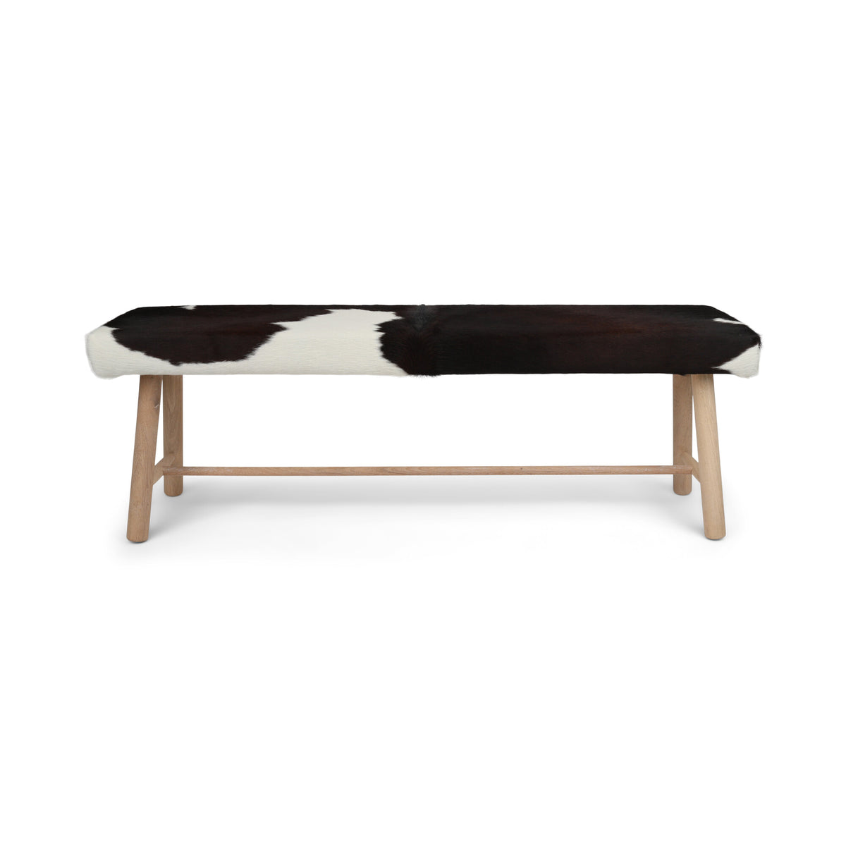 Ławka Theo ze Skórą Bydlęcą | Dębowe Nogi | 140x35x45 cm Czarny/Biały / Nogi dębowe