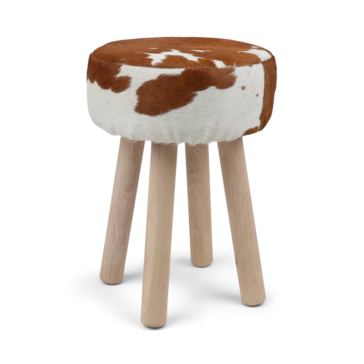 Taboret Theo ze skórą bydlęcą | 48x34cm Brązowy/Biały