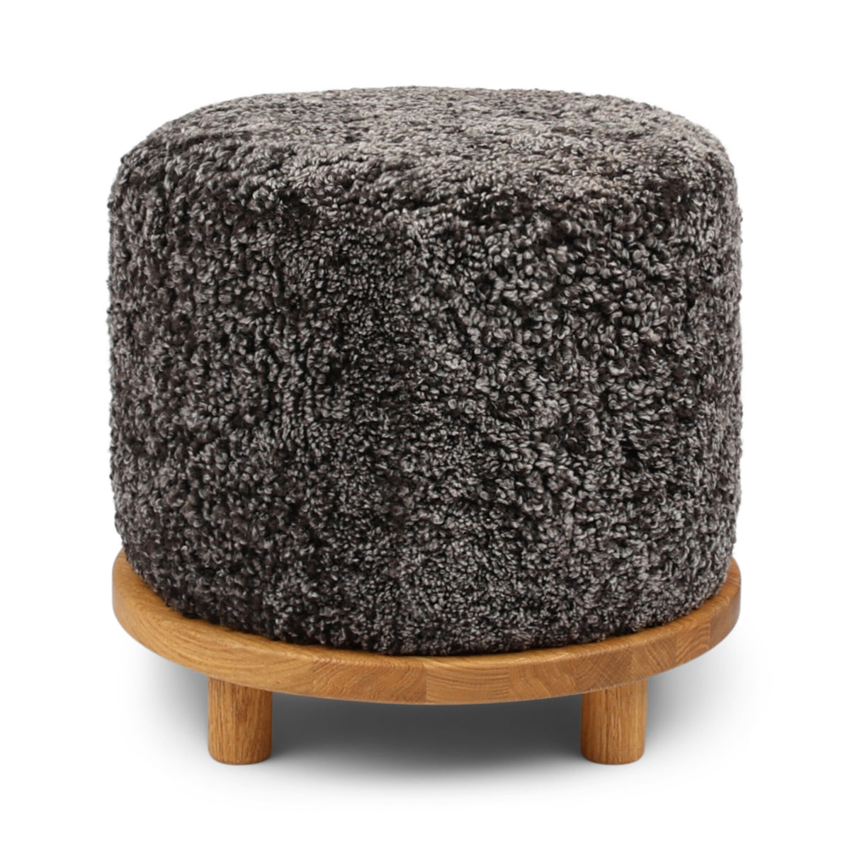 Stołek Simon | Krótka Wełna | D46xH42 cm Cappuccino / Nogi dębowe