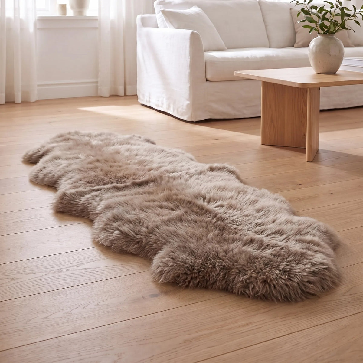 Podwójna Owcza Skóra Merino | Długa Wełna | 170x60 cm Taupe
