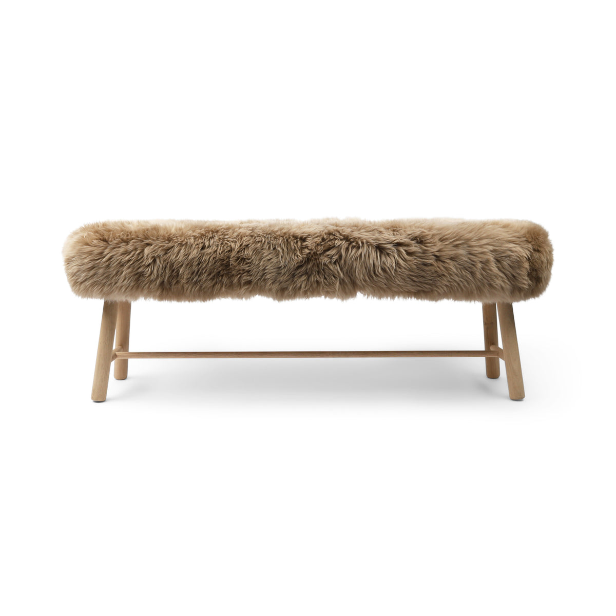 Ławka Theodor | Owcza Skóra z Nowej Zelandii | Długa Wełna | 140x35x45 cm Taupe / Nogi dębowe