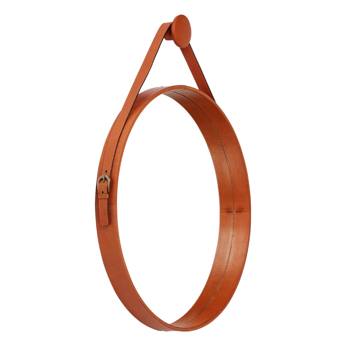 Lustro w skórze | Ø60 cm Camel