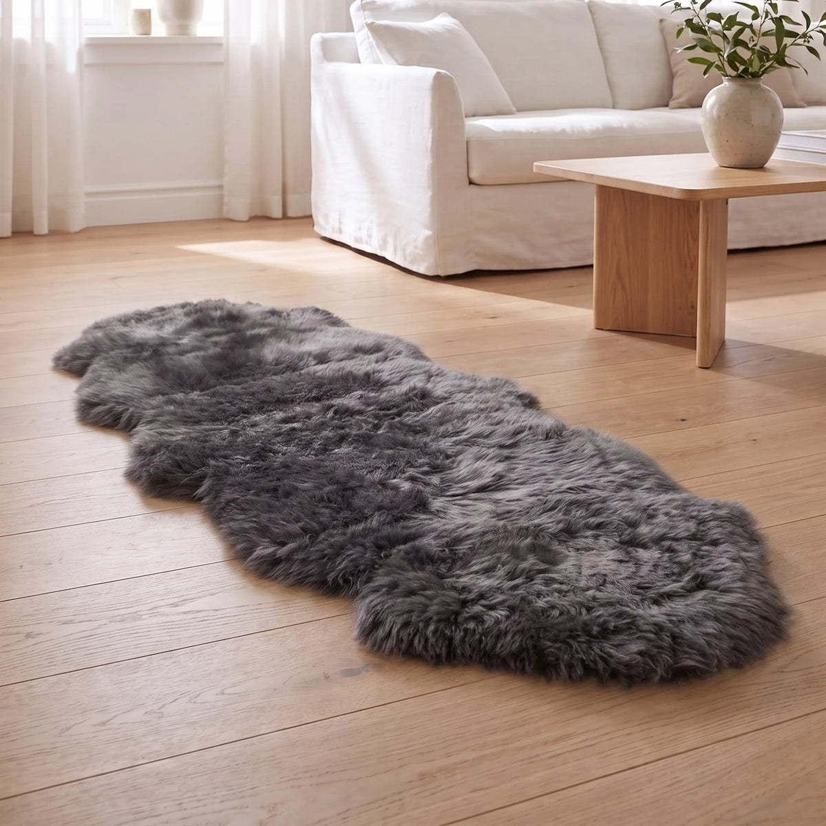 Podwójna Owcza Skóra Merino | Długa Wełna | 170x60 cm Stalowy