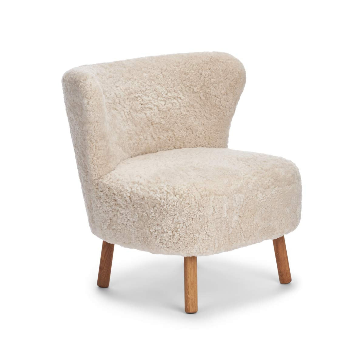 Fotel Wypoczynkowy Emil | Krótka Wełna Perłowy / Nogi dębowe
