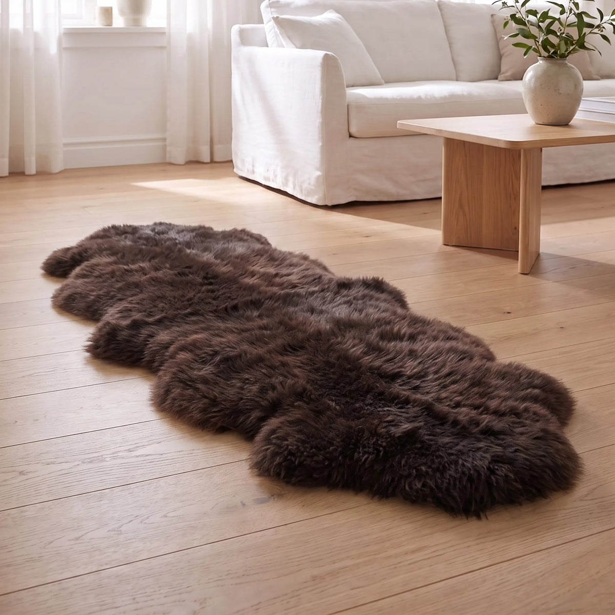 Podwójna Owcza Skóra Merino | Długa Wełna | 170x60 cm Czekoladowy