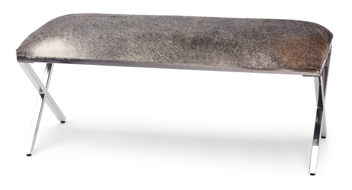 Ławka ze skóry bydlęcej | 110x42x45 cm Naturalny szary